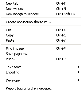 Google Page Menu Google Chrome Page Menu